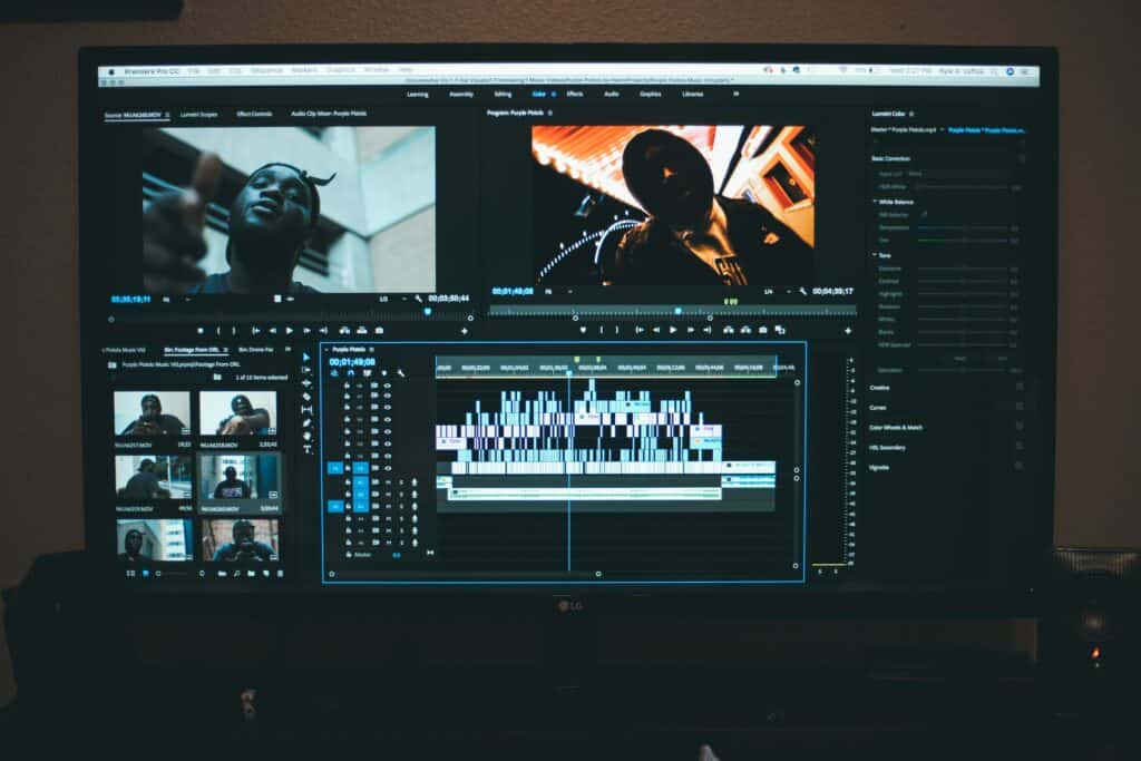 Laptop with adobe premiere software opened