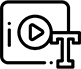 Icon showing a square with a play button inside, representing video, and a large letter T beside it, symbolizing text.