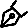Icon of a fountain pen nib with a line trailing from its tip, representing design or drafting.
