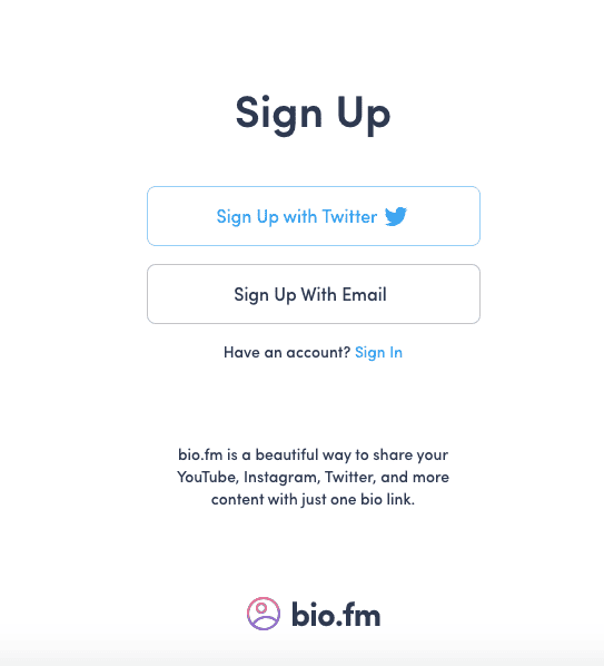 bio.fm sign up page