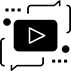 Illustration of a user interface displaying a play button within a rectangle resembling a video screen, surrounded by various geometric shapes and lines suggesting a digital or streaming media concept.