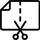 An icon of a sheet of paper with a dashed line and scissors at the bottom, indicating a cut or trim action.