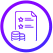 Icon depicting a stylized document with lines and a gear symbol, surrounded by a circular border.