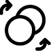 Two interlocking rings with arrows circling around them, creating a sense of rotation or movement. The design is simple and in black, suggesting a concept of change, cycle, or infinite connection.