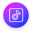 A circular icon with a purple and blue gradient background, featuring a white outline of a musical note within a square in the center.