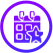 A purple circle contains the outline of a calendar with two square shapes for days and three dots at the bottom. The calendar has two rings on top, suggesting a flip calendar design.