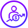 Icon of a person in a wheelchair with an arrow pointing right, enclosed in a circle. The design is in purple on a transparent background.