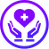 A purple icon depicting two hands holding a heart, surrounded by a circle.