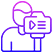 Stylized icon of a person holding a video camera. The camera has a play button and slider symbol, with a gradient of purple to pink.