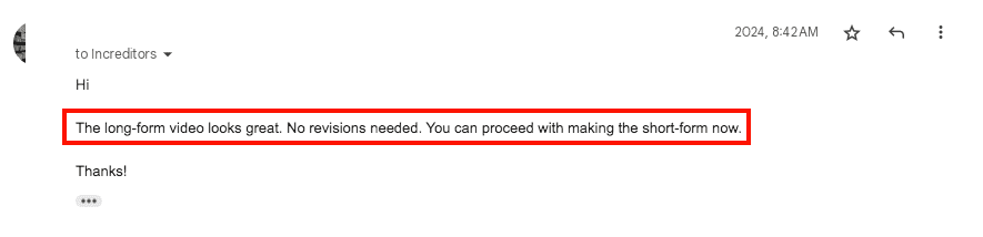 Increditors client email convo