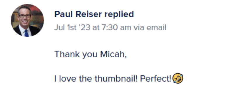 client's positive feedback