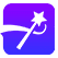 A magic wand icon with a star at the tip and a curving trail, set against a purple and blue gradient square background.