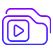 Icon of a purple folder with a play button symbol on the front, representing multimedia or video files.