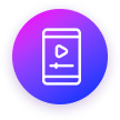 A purple and pink gradient circular icon featuring a simple outline of a smartphone with a play button and a progress bar on the screen.