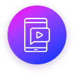 A purple gradient circle with an icon of a smartphone displaying a play button.