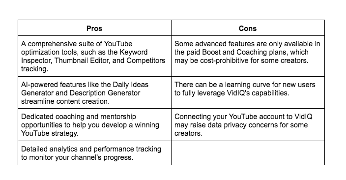 VidIQ Pros and Cons