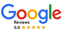 Google Reviews logo with a rating of 5.0 stars.