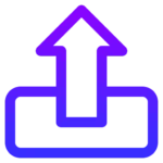 A purple upload icon, perfect for video editing projects, showcases an arrow pointing upwards from an open rectangle.