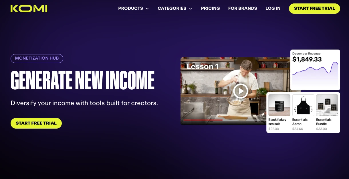 Komi.io Monetization Hub Landing Page