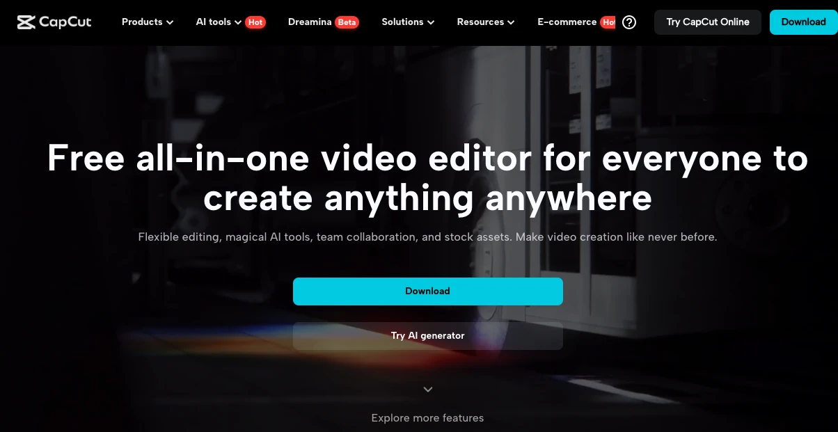 Capcut homepage