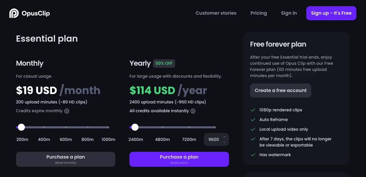 Opus Clip Pricing