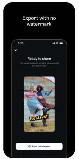 Instagram Edits Export with no watermark feature