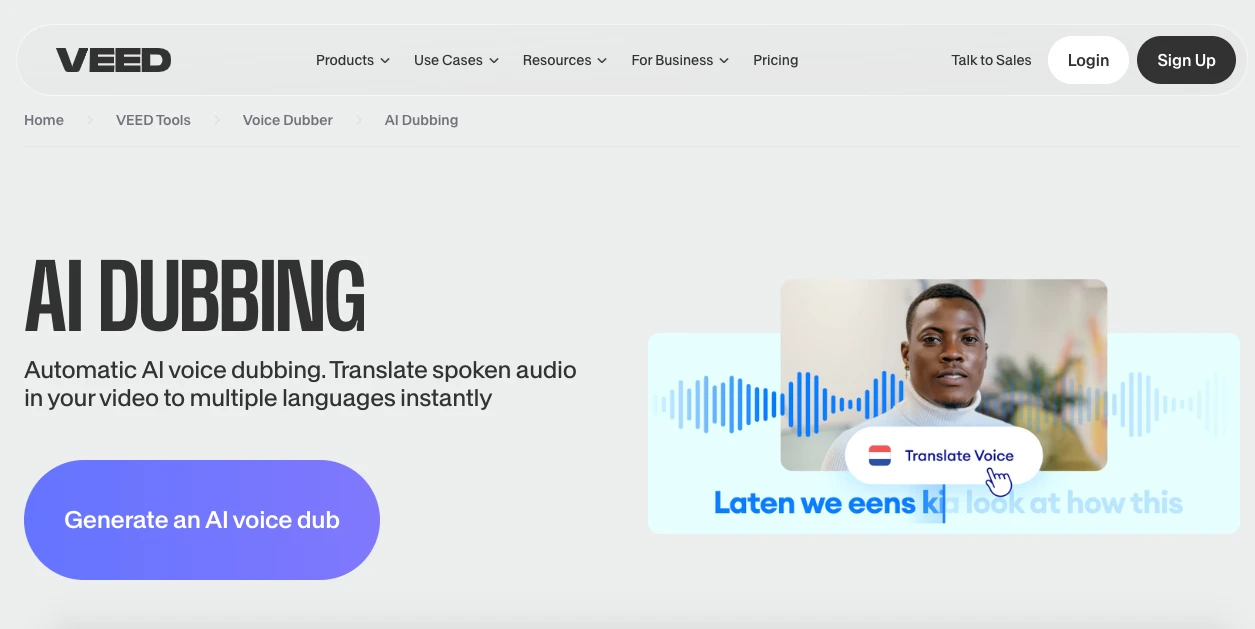 Veed AI Dubbing Service Page