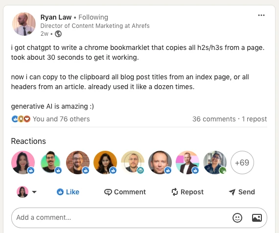 Ryan Law LinkedIn post