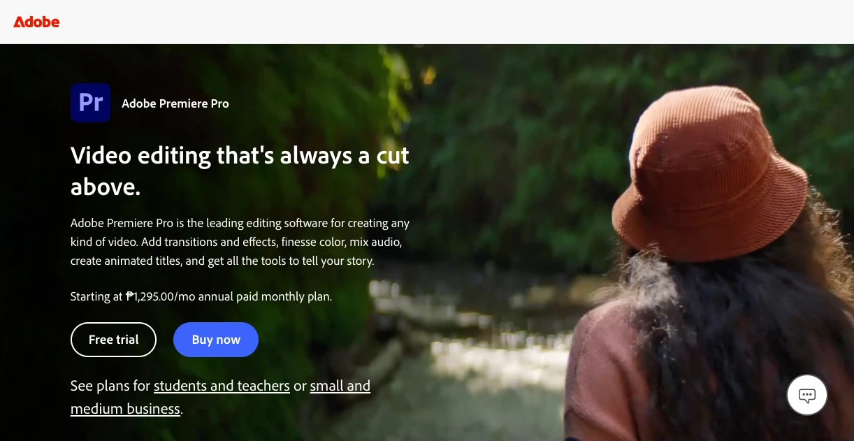 Adobe Premiere Pro landing page