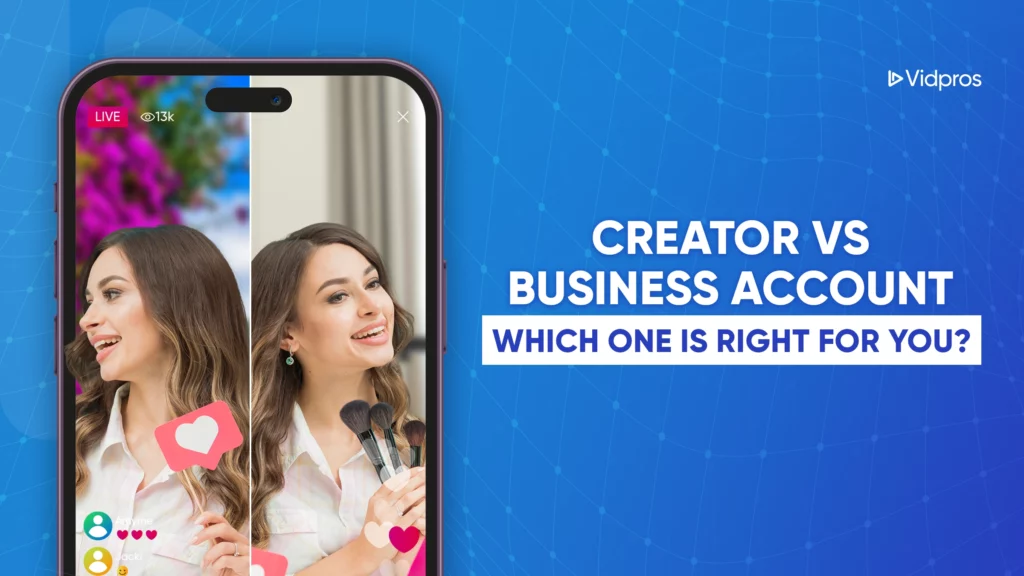 two women on a cellphone screen with text creator vs business account