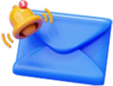A blue envelope with a yellow notification bell, styled as an NMO icon, rings on the top left corner, signaling a new message or alert.