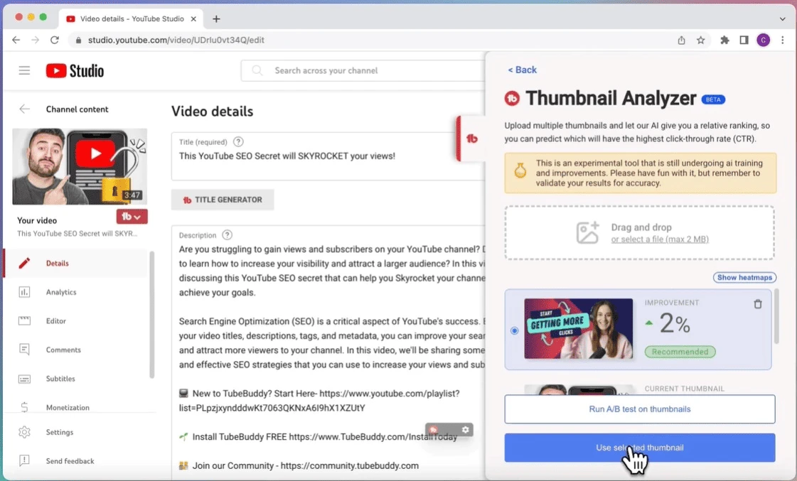 TubeBuddy Thumbnail Analyzer