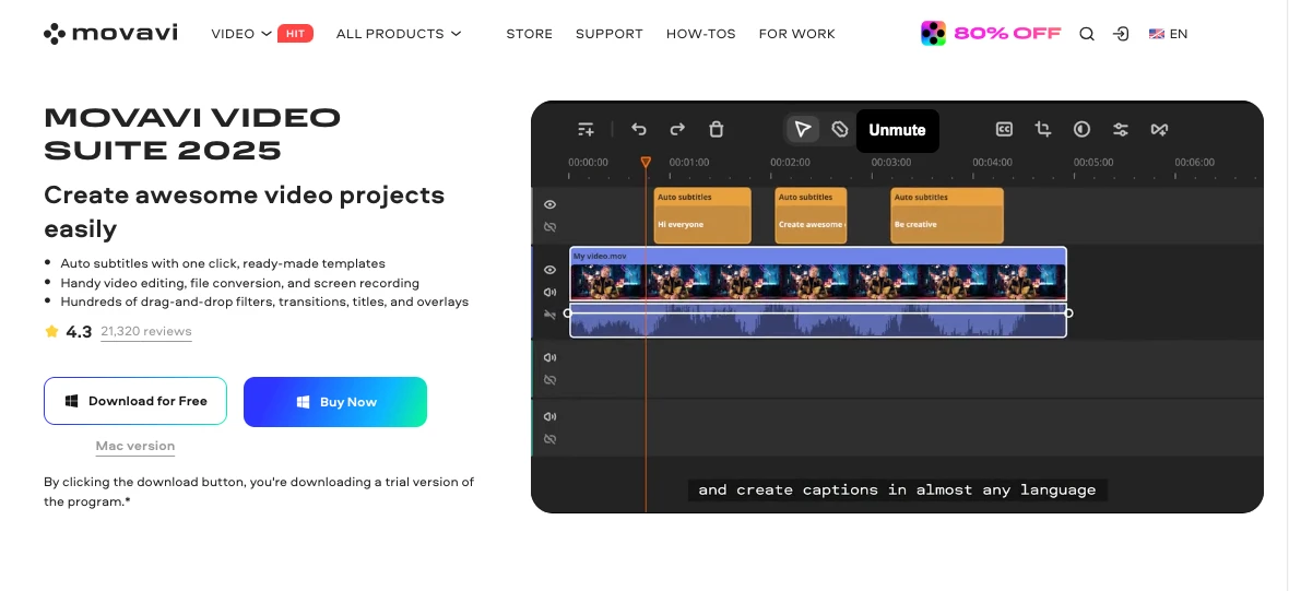 Movavi Video Suite landing page