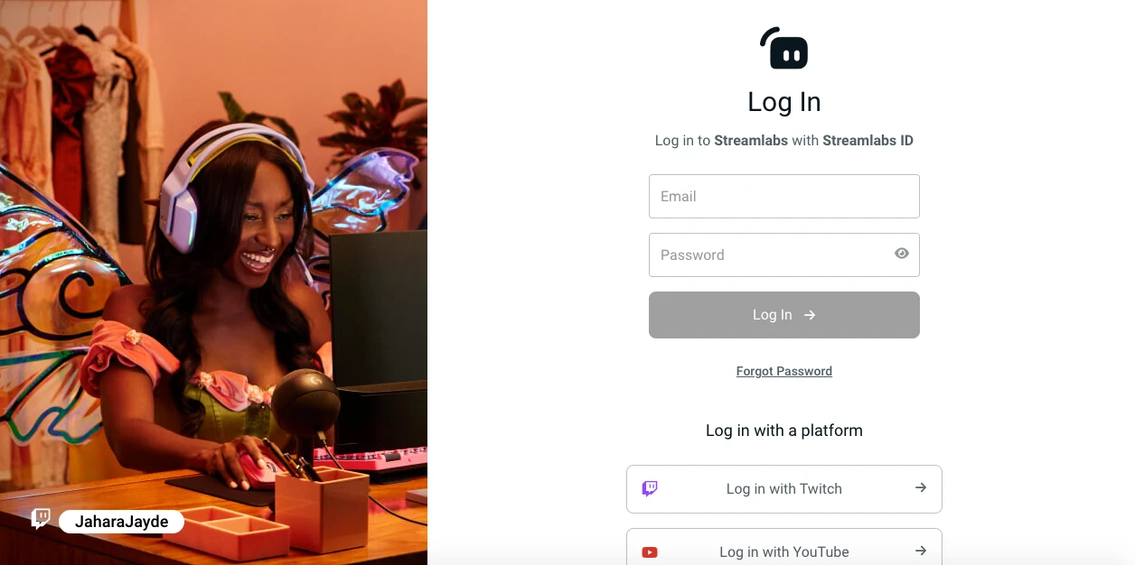 Streamlabs Log in Page