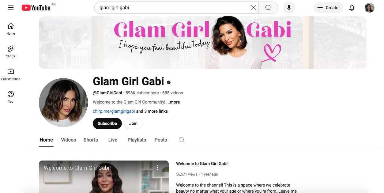 GlamGirl Gabi YouTube Creator Account