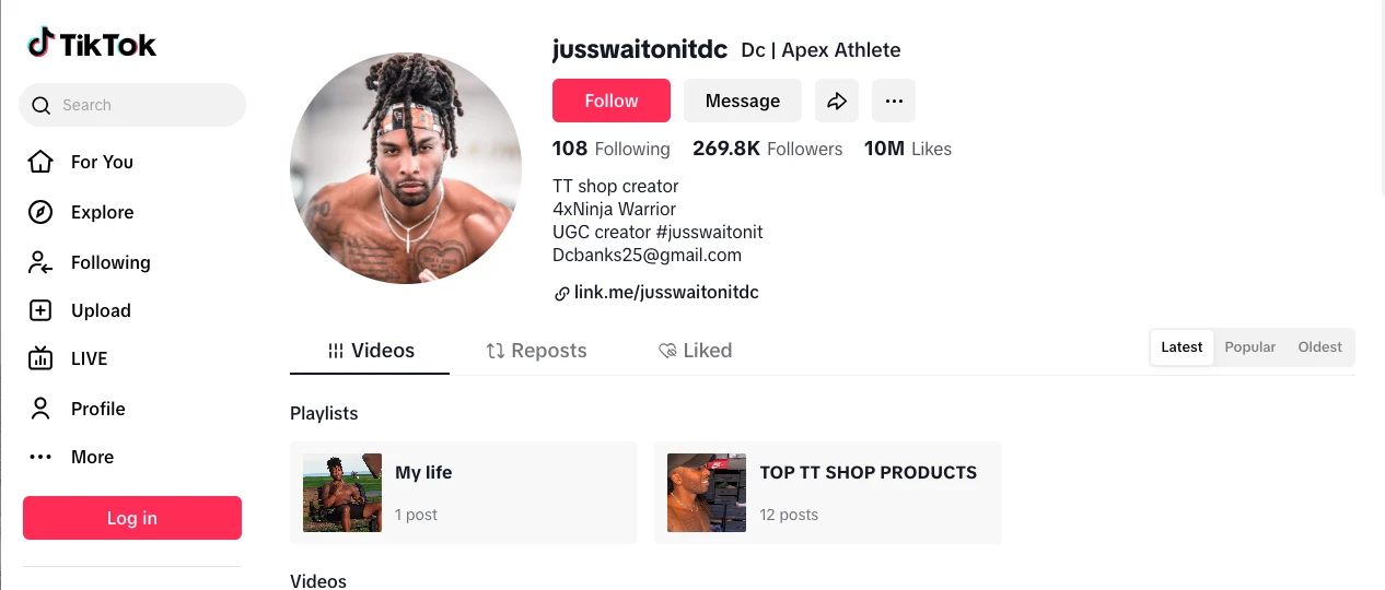 a screenshot of Jusswaitonitdc Tiktok account