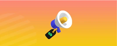 A 3D illustration of a megaphone with a price tag marked with a dollar sign, set against a gradient background transitioning from pink to yellow, highlights the white label potential in video editing.
