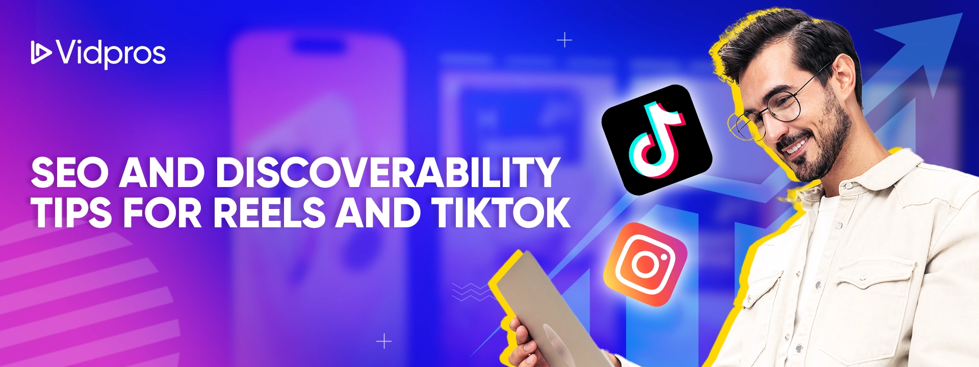 a man looking at his phone with Tiktok and Instagram logo