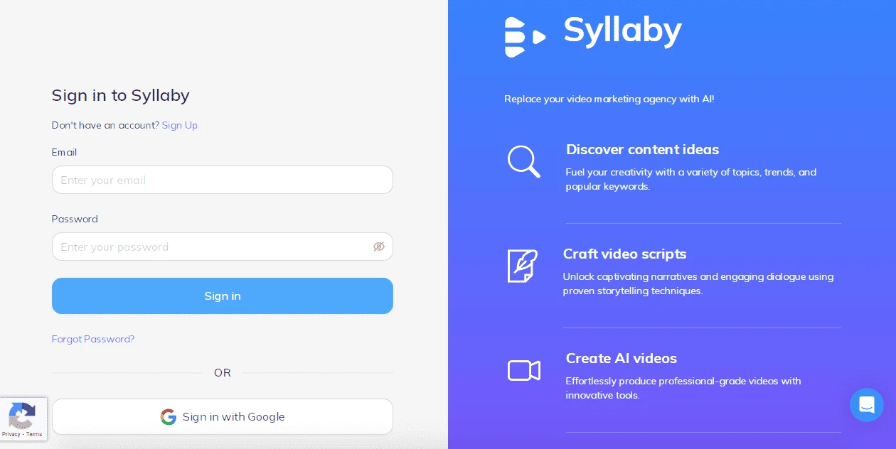 Syllaby.io Sign Up Dashboard