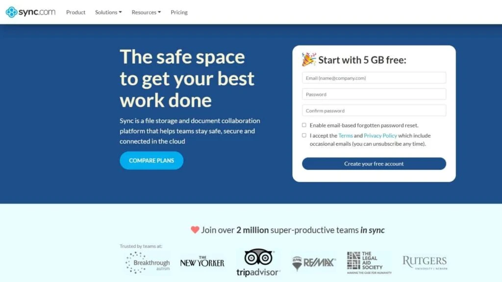 Sync.com as the Best for secure video storage