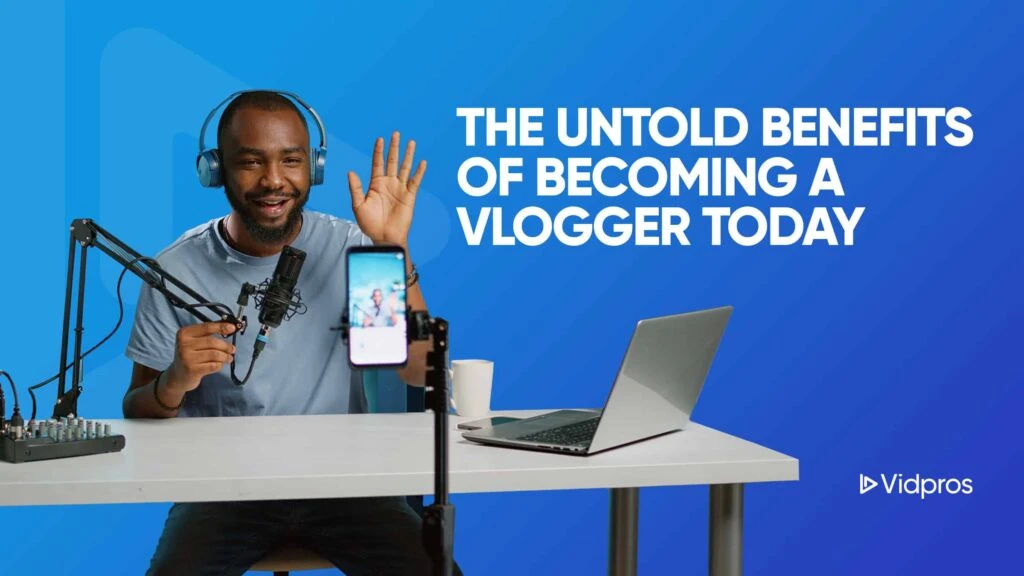alt="image of the blogger creating video content as the backdrop of the title design of the blog article"