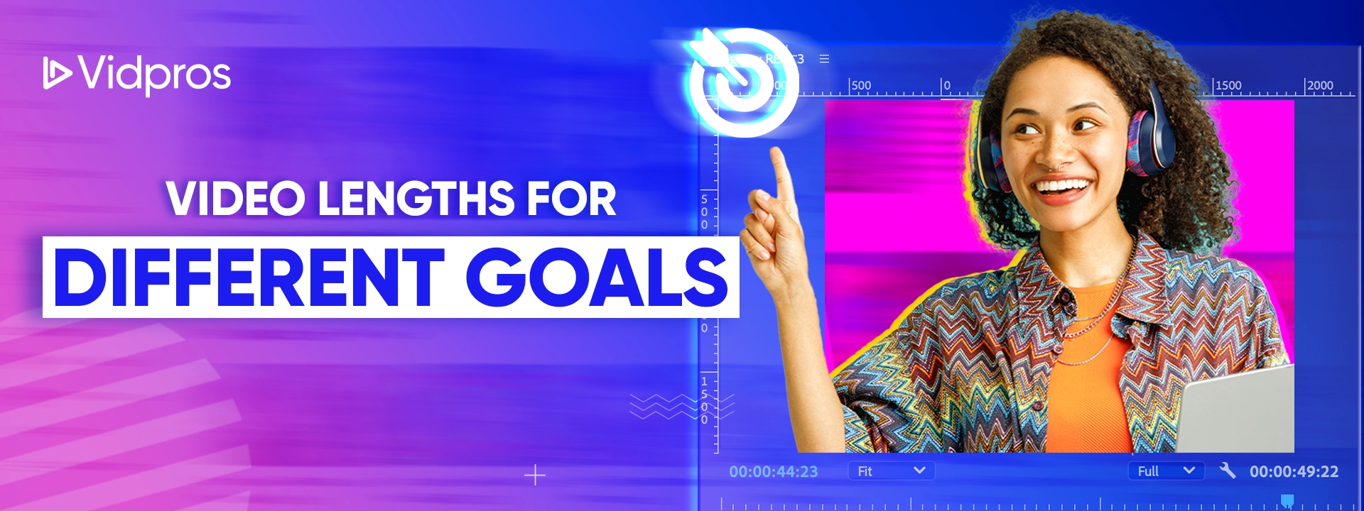 a woman with text beside that says video lengths for different goals