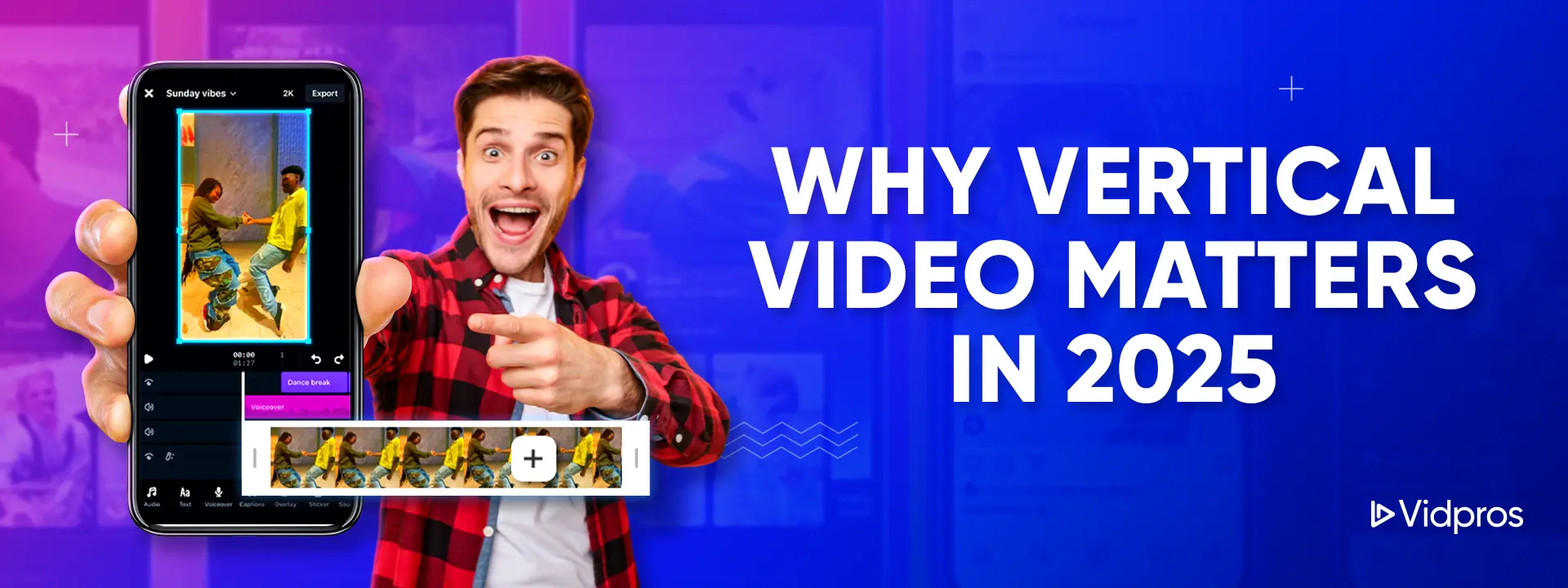 a man showing his mobile phone with text beside that says why vertical video matters