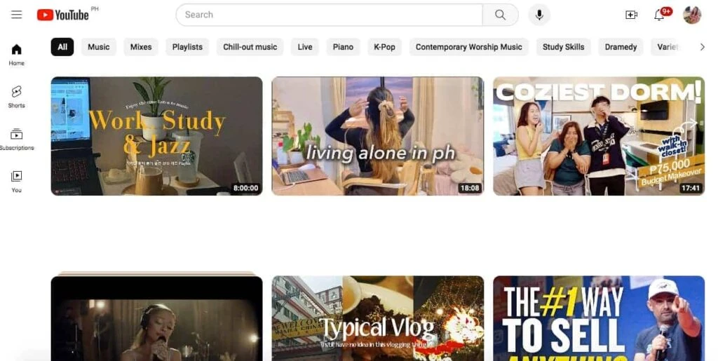 YouTube Recommendation Interface